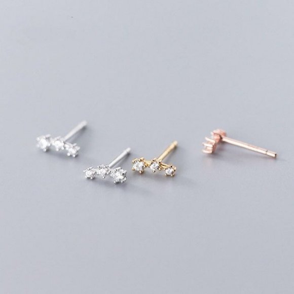 Silver stars studs earrings-ECZ005 Silver - Picture 3 of 6